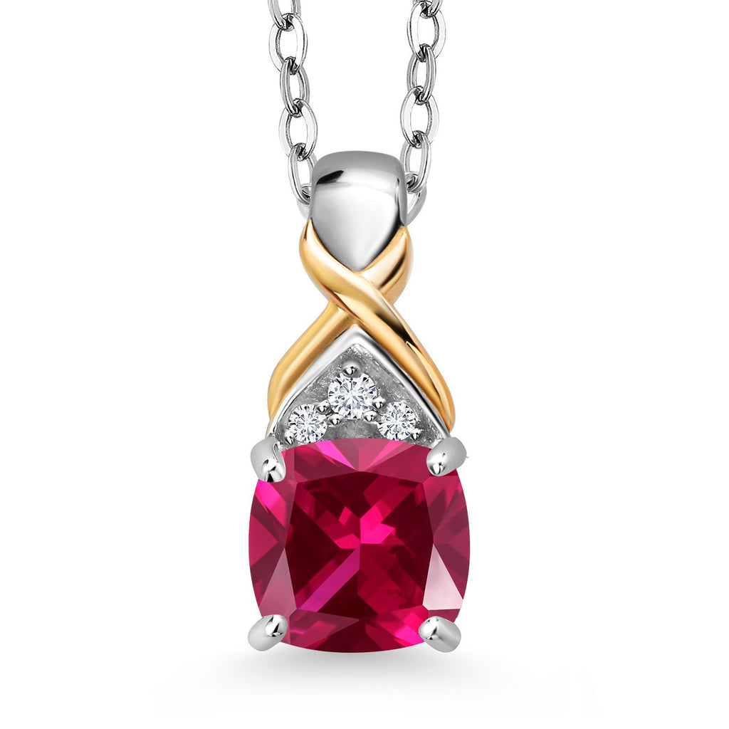 Created Ruby - July_Pendant in 925 Sterling Silver and 10K Yellow Gold