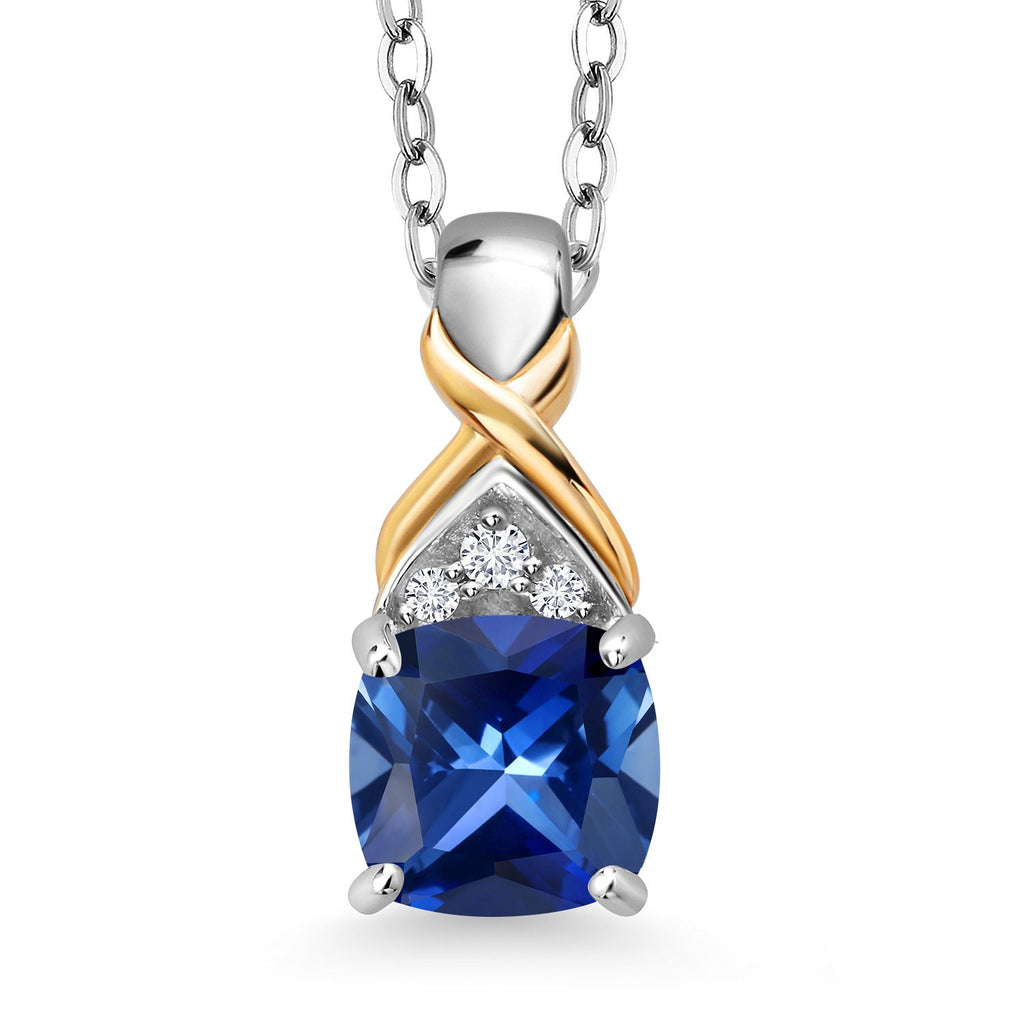 Created Sapphire - September_Pendant in 925 Sterling Silver and 10K Yellow Gold