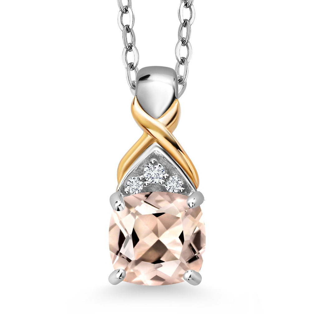 Morganite - October_Pendant in 925 Sterling Silver and 10K Yellow Gold