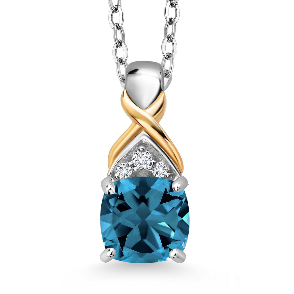 London Blue Topaz - November_Pendant in 925 Sterling Silver and 10K Yellow Gold