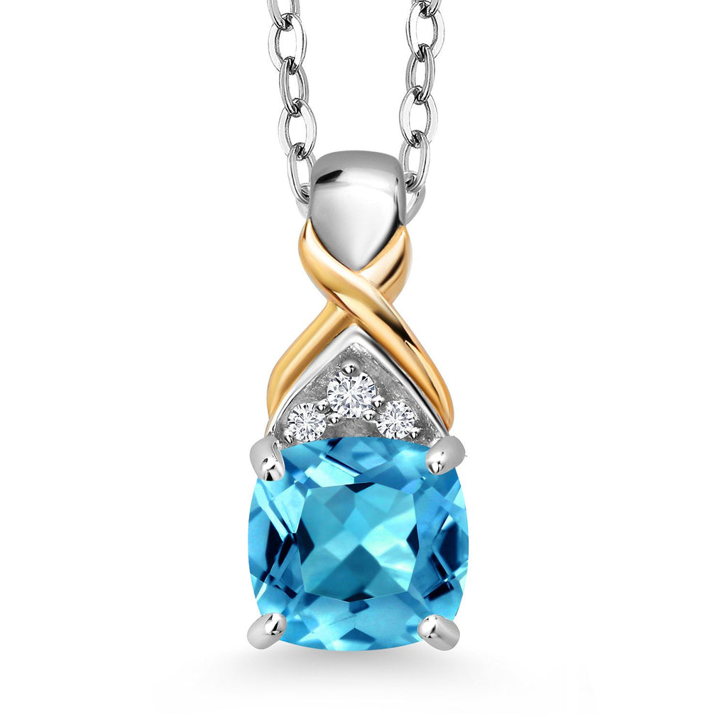 Swiss Blue Topaz - November_Pendant in 925 Sterling Silver and 10K Yellow Gold