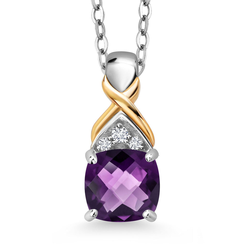 Amethyst-Checkerboard - February_Pendant in 925 Sterling Silver and 10K Yellow Gold