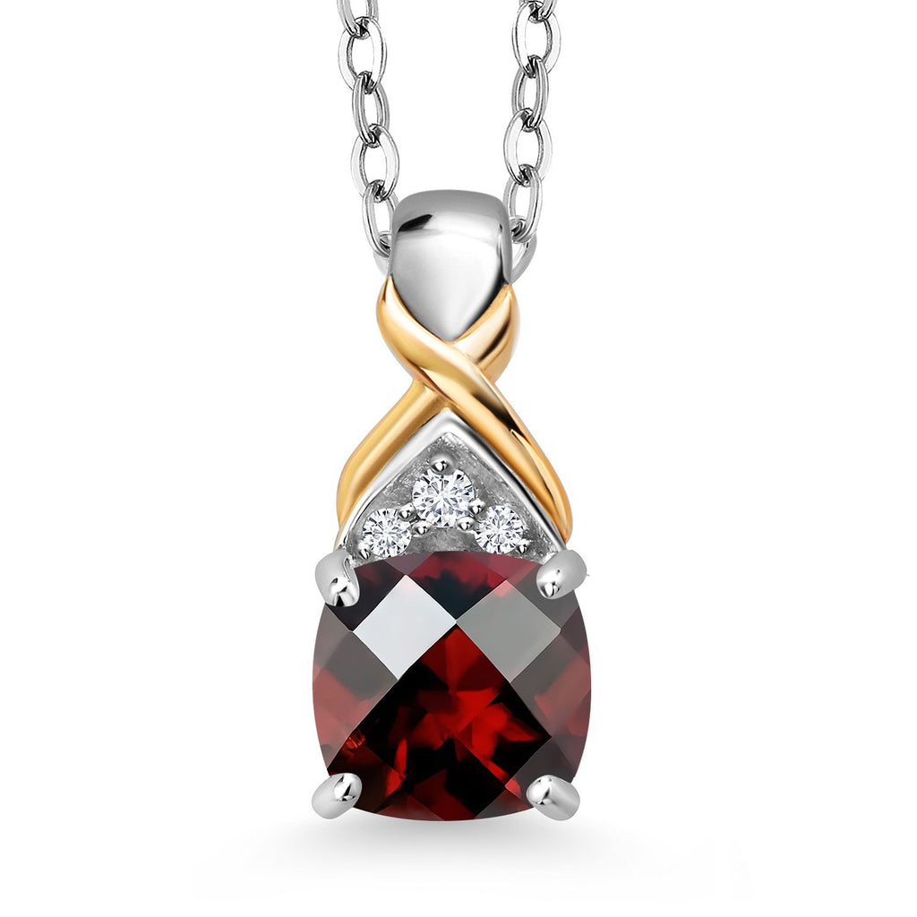 Garnet - January_Pendant in 925 Sterling Silver and 10K Yellow Gold