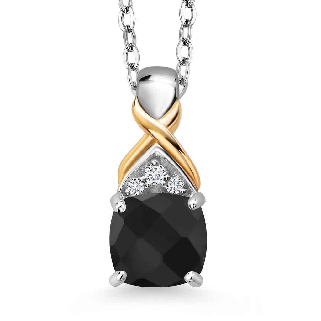 Onyx - December_Pendant in 925 Sterling Silver and 10K Yellow Gold