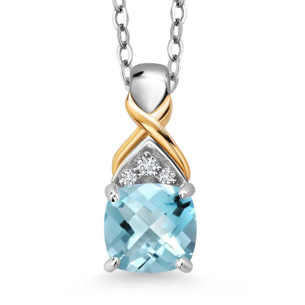 Sky Blue Topaz-Checkerboard - November_Pendant in 925 Sterling Silver and 10K Yellow Gold