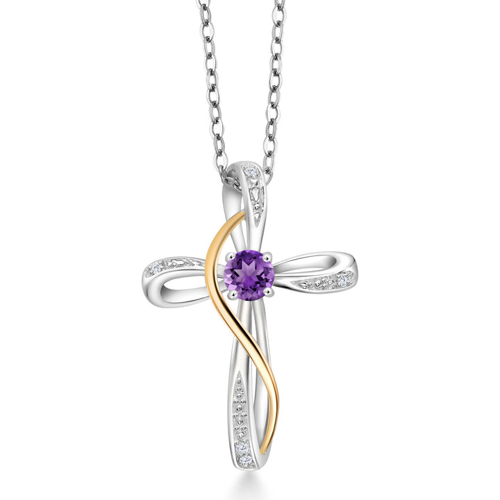 Infinity Cross Necklace for Women | 925 Silver & 10K Yellow Gold | Gemstone Birthstone and Lab Grown Diamond Cross Faith Pendant Necklace | 18 Inch Chain