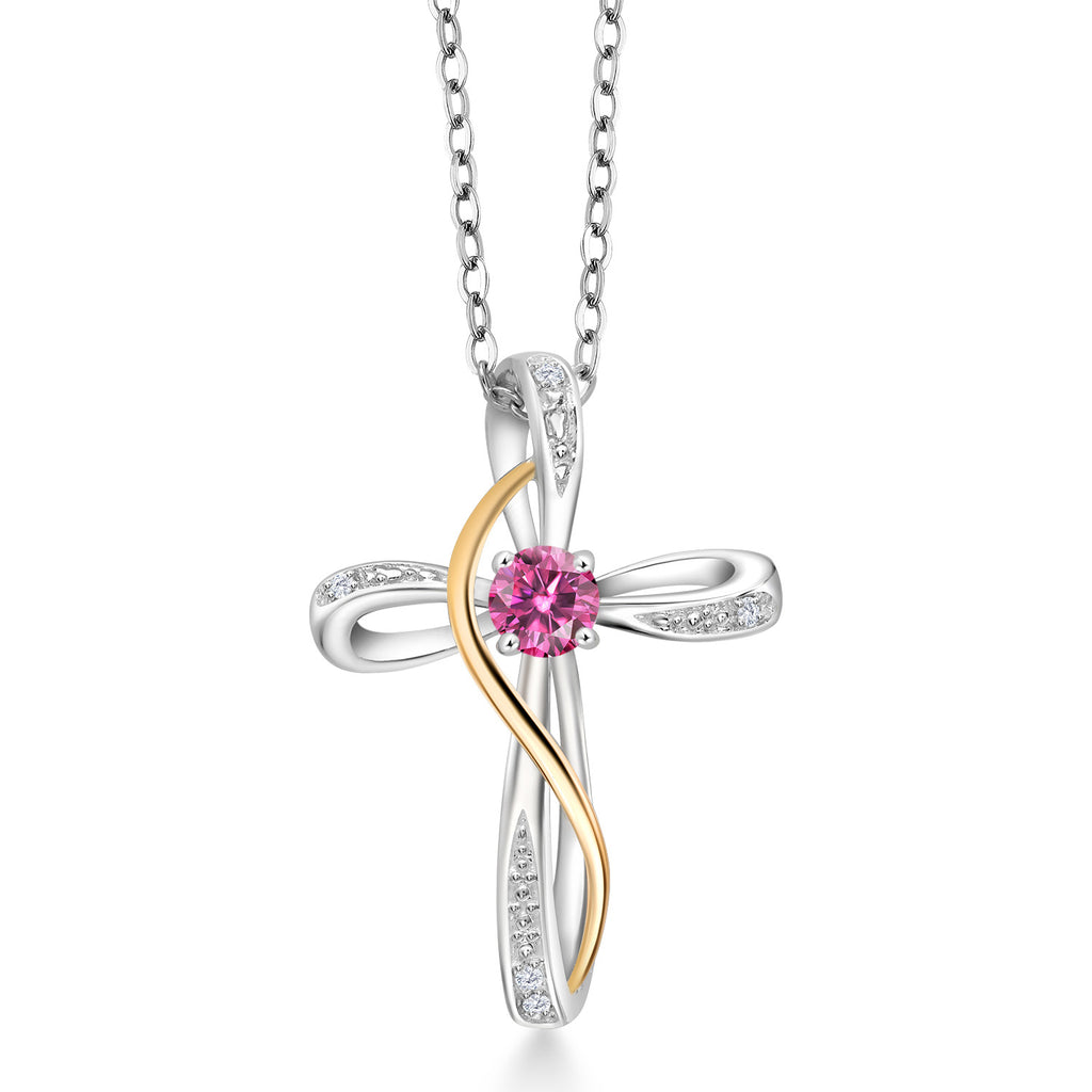 Pink Moissanite - April_Pendant in 925 Sterling Silver and 10K Yellow Gold