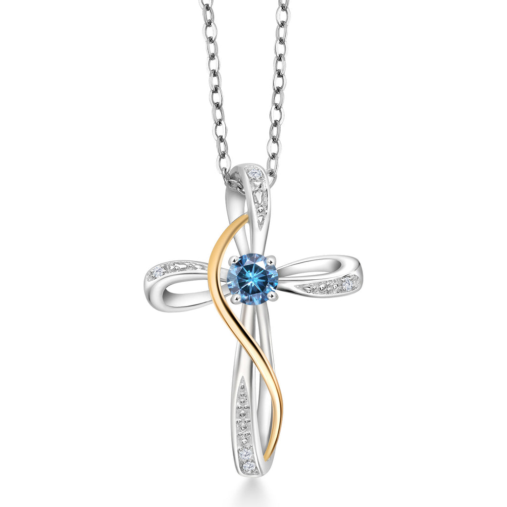 Persian Blue Moissanite - April_Pendant in 925 Sterling Silver and 10K Yellow Gold