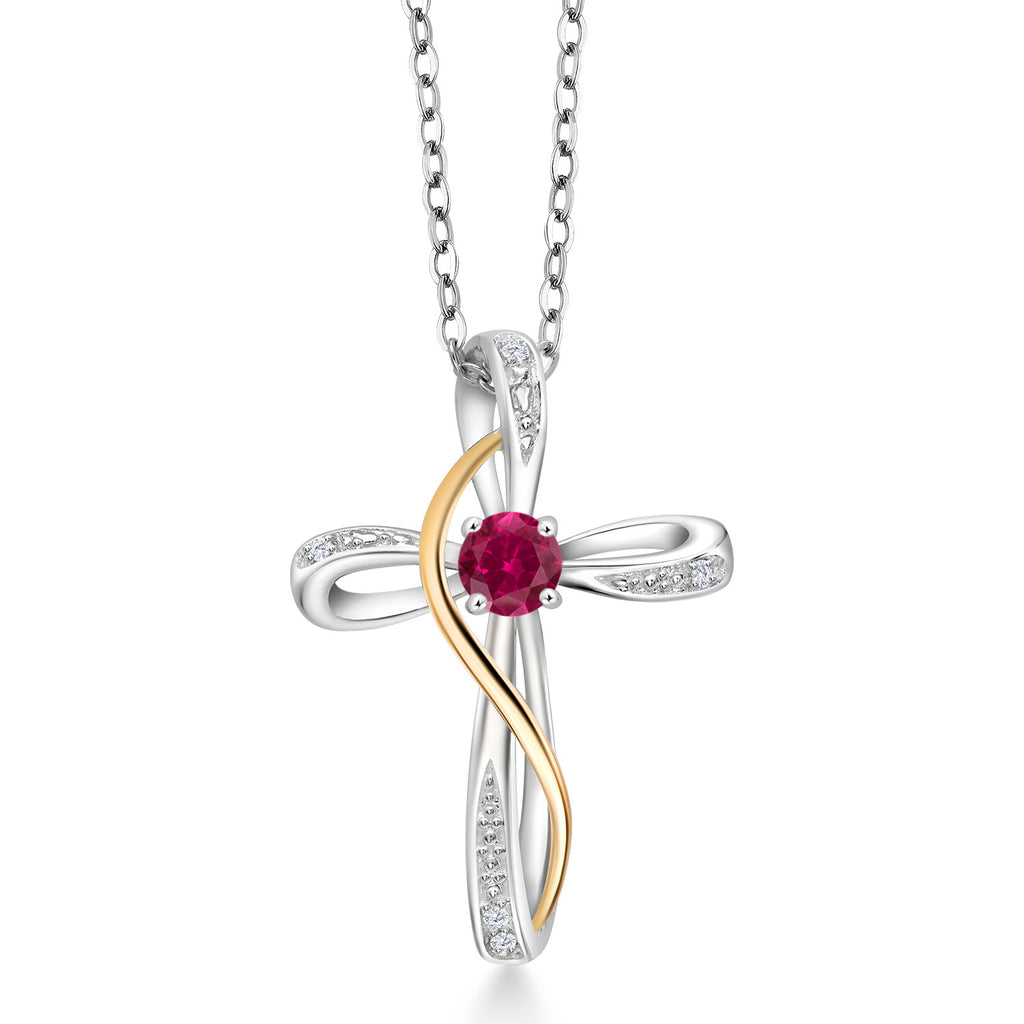 Created Ruby - July_Pendant in 925 Sterling Silver and 10K Yellow Gold