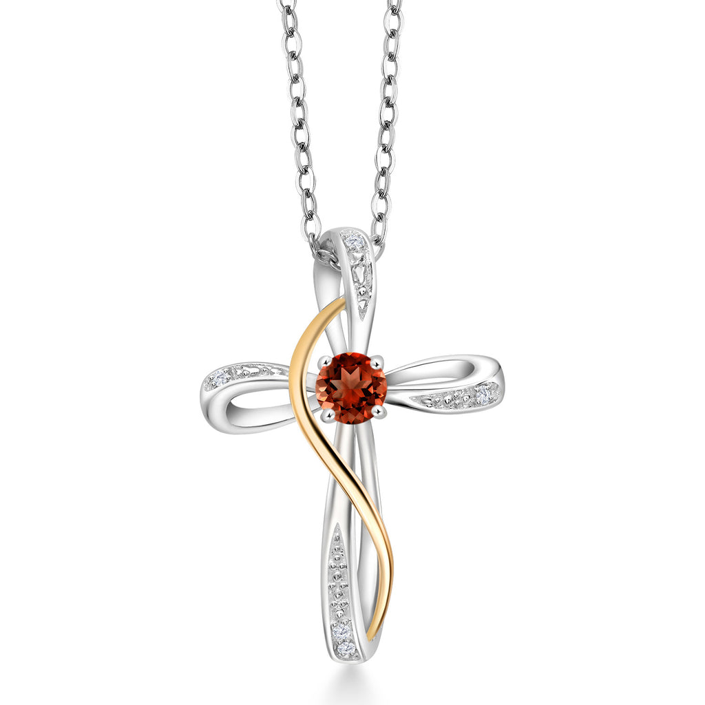 Garnet - January_Pendant in 925 Sterling Silver and 10K Yellow Gold