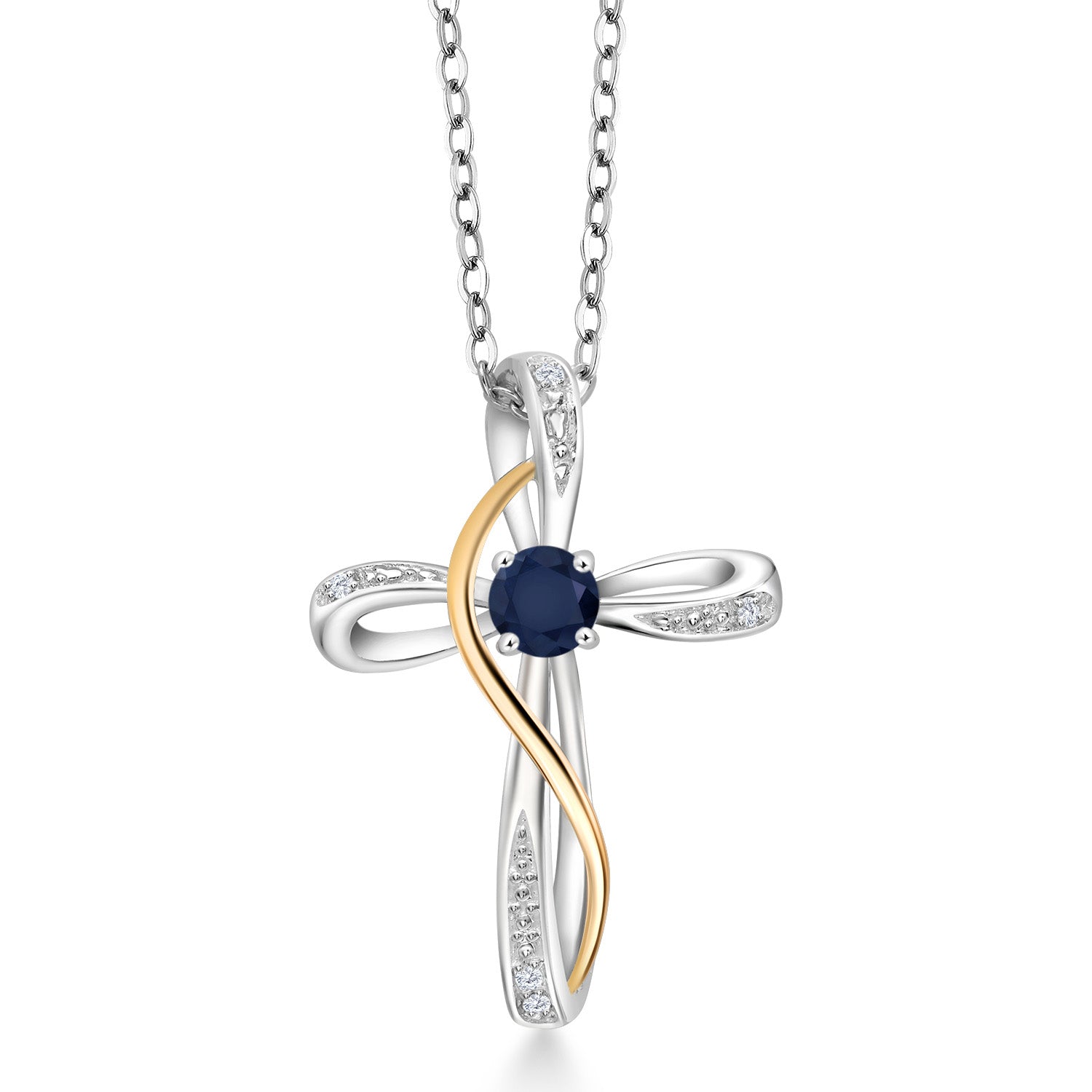 Blue Sapphire - September_Pendant in 925 Sterling Silver and 10K Yellow Gold