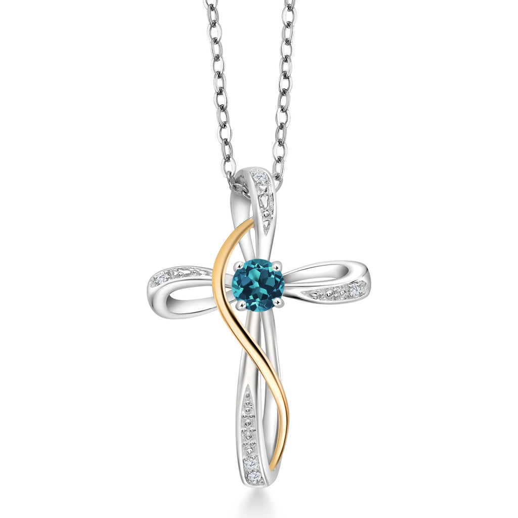 London Blue Topaz - November_Pendant in 925 Sterling Silver and 10K Yellow Gold