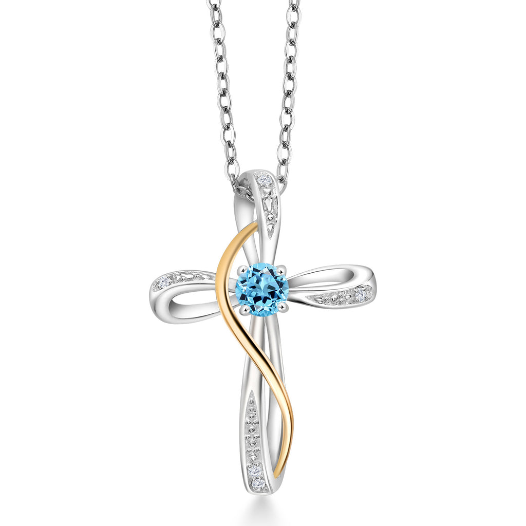 Swiss Blue Topaz - November_Pendant in 925 Sterling Silver and 10K Yellow Gold