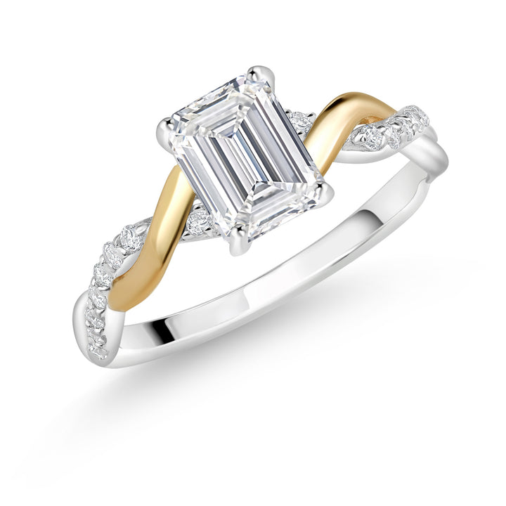 925 Silver and 10K Yellow Gold IGI Certified Lab Grown Diamond Engagement Ring For Women | 1.18 Cttw | Center Emerald Cut Diamond 1 Ct | F-G Color | VS1 Clarity