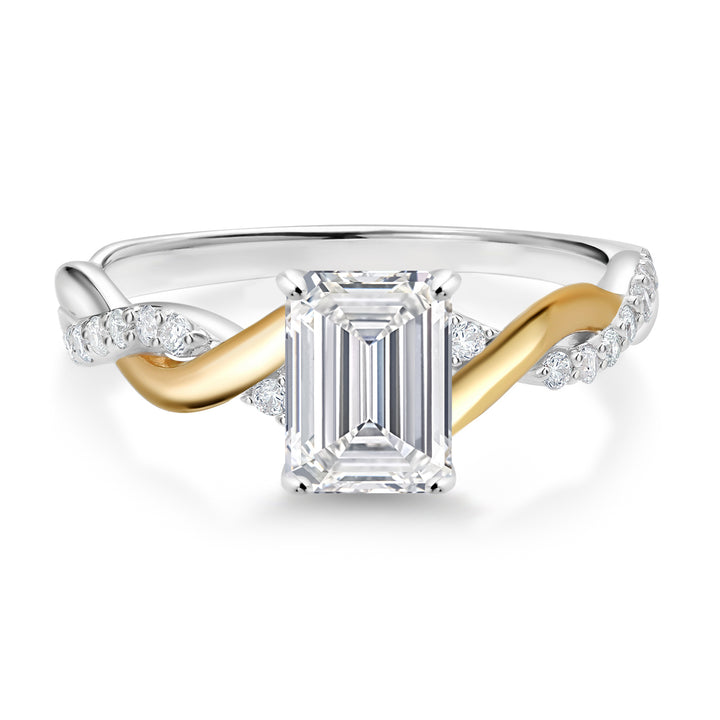 925 Silver and 10K Yellow Gold IGI Certified Lab Grown Diamond Engagement Ring For Women | 1.18 Cttw | Center Emerald Cut Diamond 1 Ct | F-G Color | VS1 Clarity