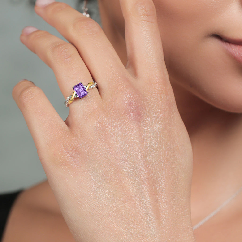 Amethyst - February_9_Ring in 925 Sterling Silver and 10K Yellow Gold