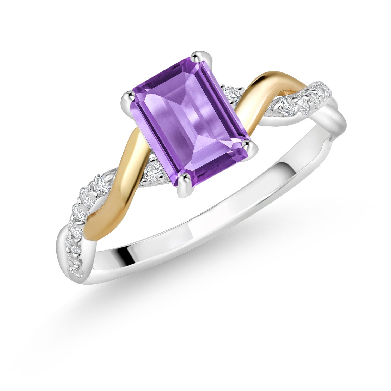 Amethyst - February_8_Ring in 925 Sterling Silver and 10K Yellow Gold