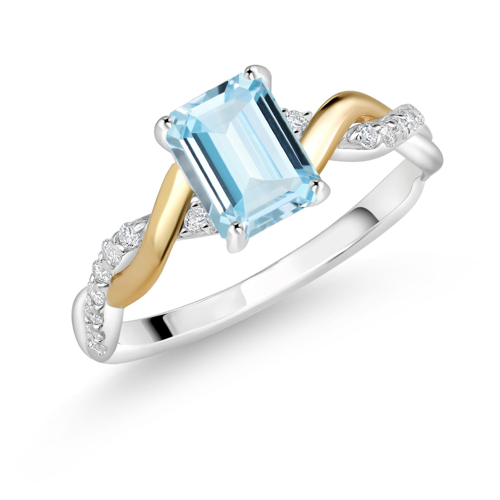 Aquamarine - March_7_Ring in 925 Sterling Silver and 10K Yellow Gold