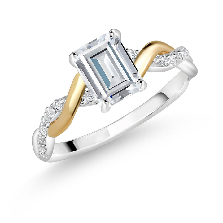 White Moissanite - April_5_Ring in 925 Sterling Silver and 10K Yellow Gold