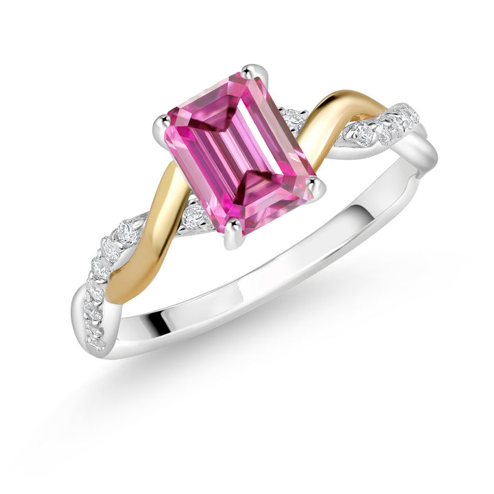 Gem Stone King Emerald Cut Gemstone Birthstone and Lab Grown Diamond Engagement Ring | 925 Silver and 10K Yellow Gold | Emerald Cut 7X5MM | Wedding Anniversary Promise Ring | Available In Size 5-9