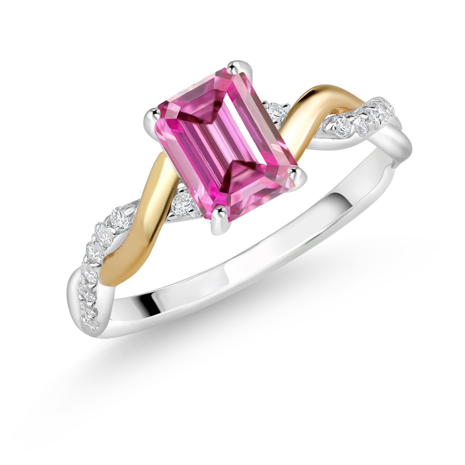 Pink Moissanite - April_5_Ring in 925 Sterling Silver and 10K Yellow Gold