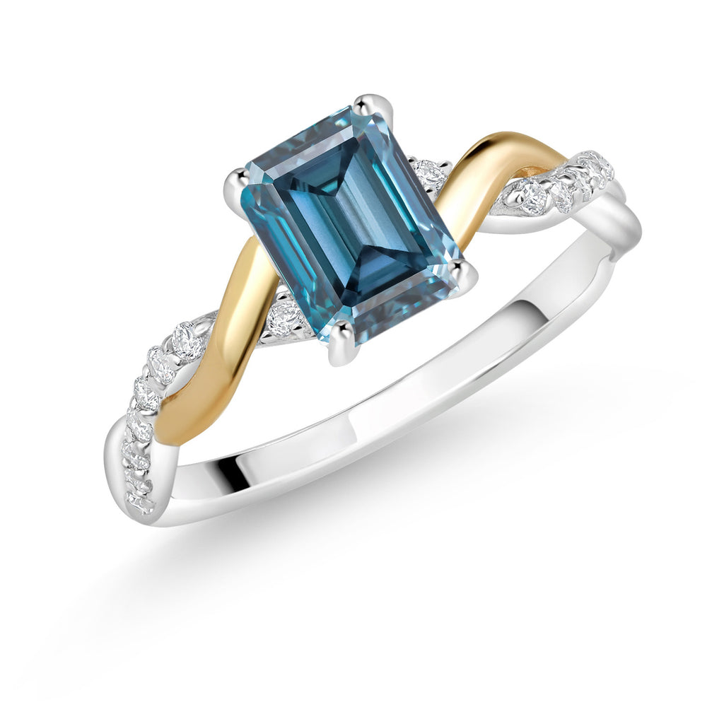 Gem Stone King Emerald Cut Gemstone Birthstone and Lab Grown Diamond Engagement Ring | 925 Silver and 10K Yellow Gold | Emerald Cut 7X5MM | Wedding Anniversary Promise Ring | Available In Size 5-9