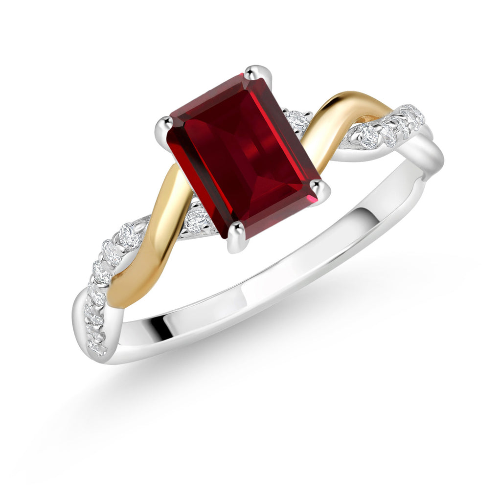 Gem Stone King Emerald Cut Gemstone Birthstone and Lab Grown Diamond Engagement Ring | 925 Silver and 10K Yellow Gold | Emerald Cut 7X5MM | Wedding Anniversary Promise Ring | Available In Size 5-9