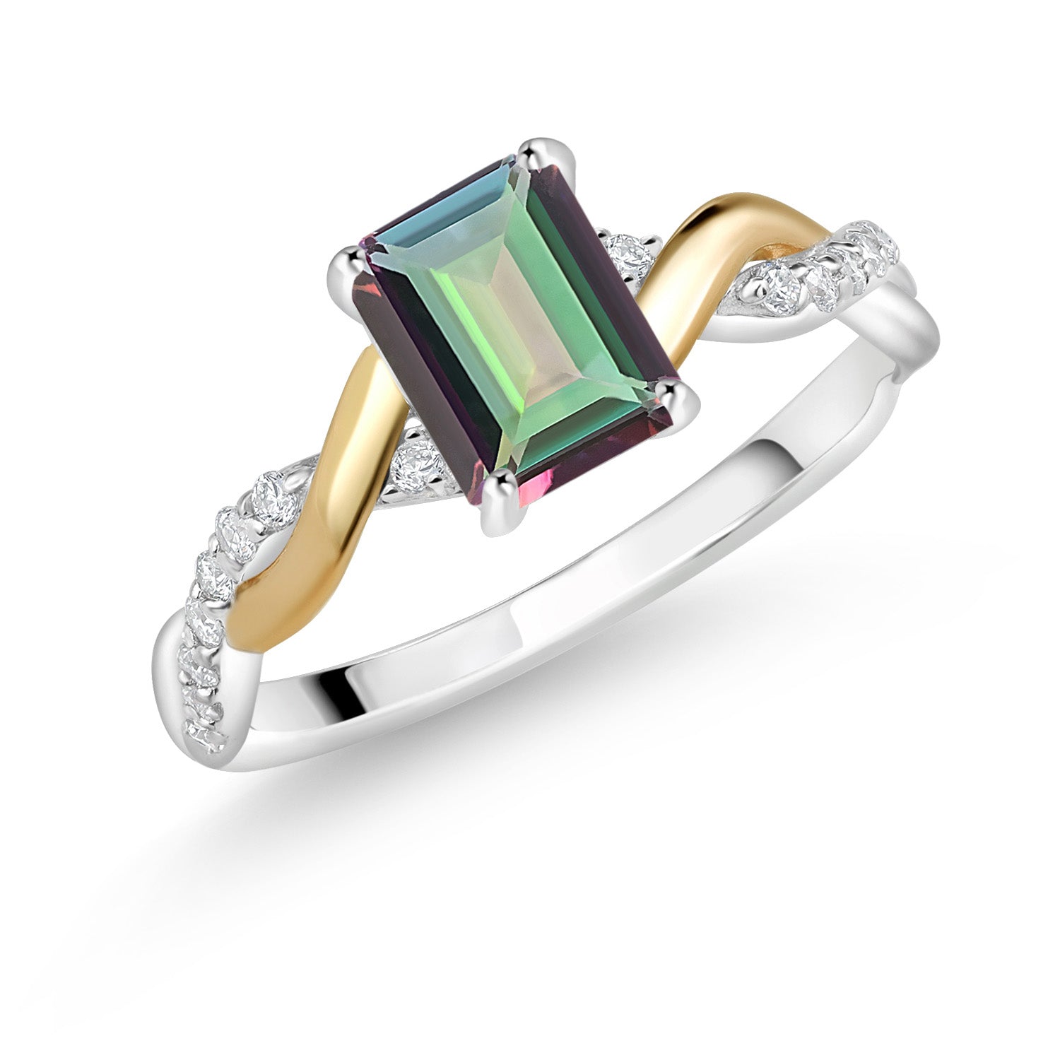 Green Mystic Topaz_9_Ring in 925 Sterling Silver and 10K Yellow Gold
