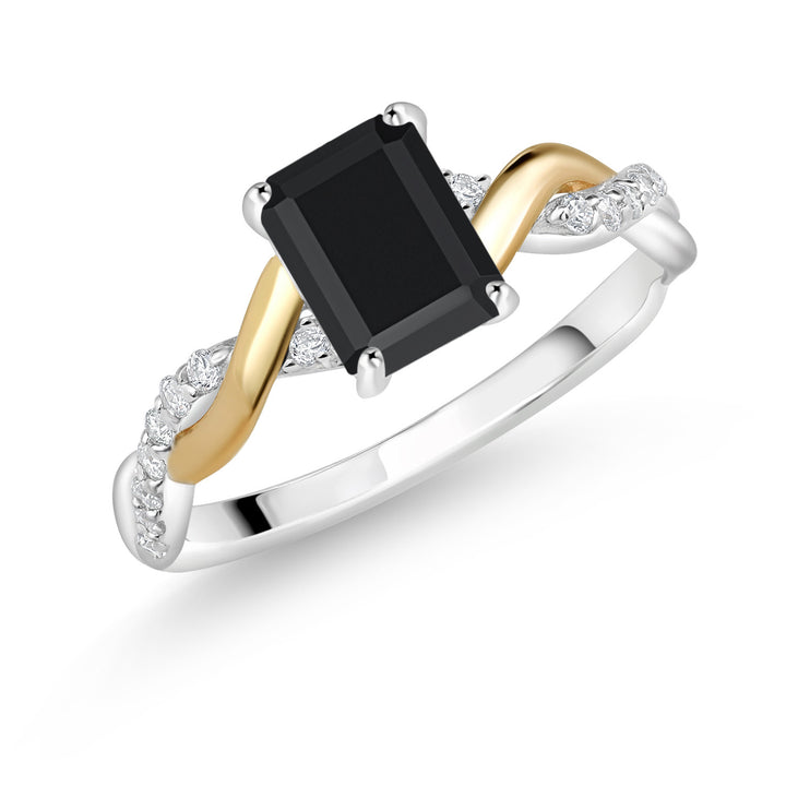 Gem Stone King Emerald Cut Gemstone Birthstone and Lab Grown Diamond Engagement Ring | 925 Silver and 10K Yellow Gold | Emerald Cut 7X5MM | Wedding Anniversary Promise Ring | Available In Size 5-9