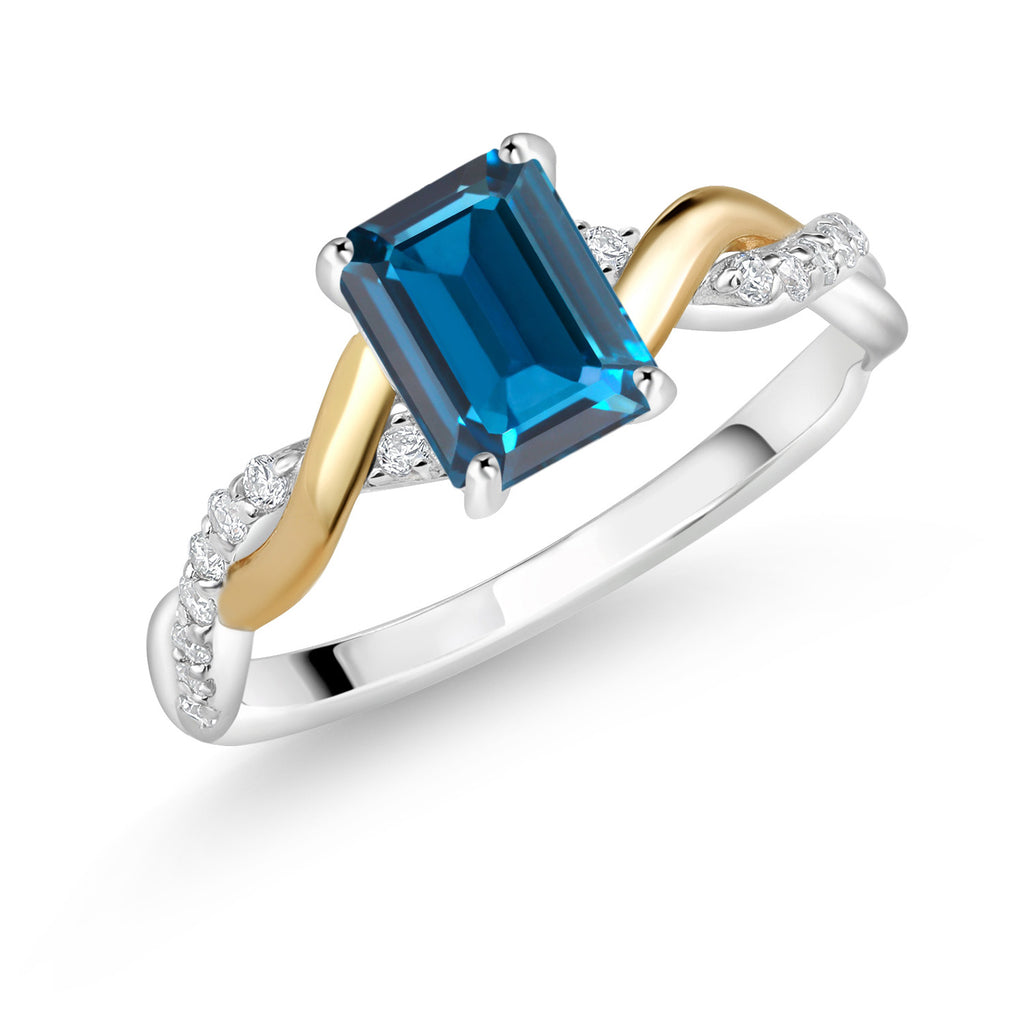 London Blue Topaz - November_7_Ring in 925 Sterling Silver and 10K Yellow Gold