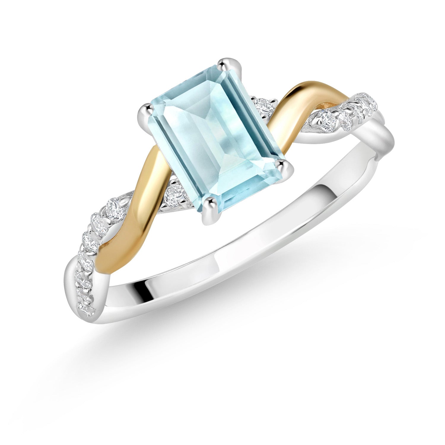 Sky Blue Topaz - November_7_Ring in 925 Sterling Silver and 10K Yellow Gold