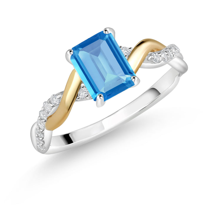 Gem Stone King Emerald Cut Gemstone Birthstone and Lab Grown Diamond Engagement Ring | 925 Silver and 10K Yellow Gold | Emerald Cut 7X5MM | Wedding Anniversary Promise Ring | Available In Size 5-9