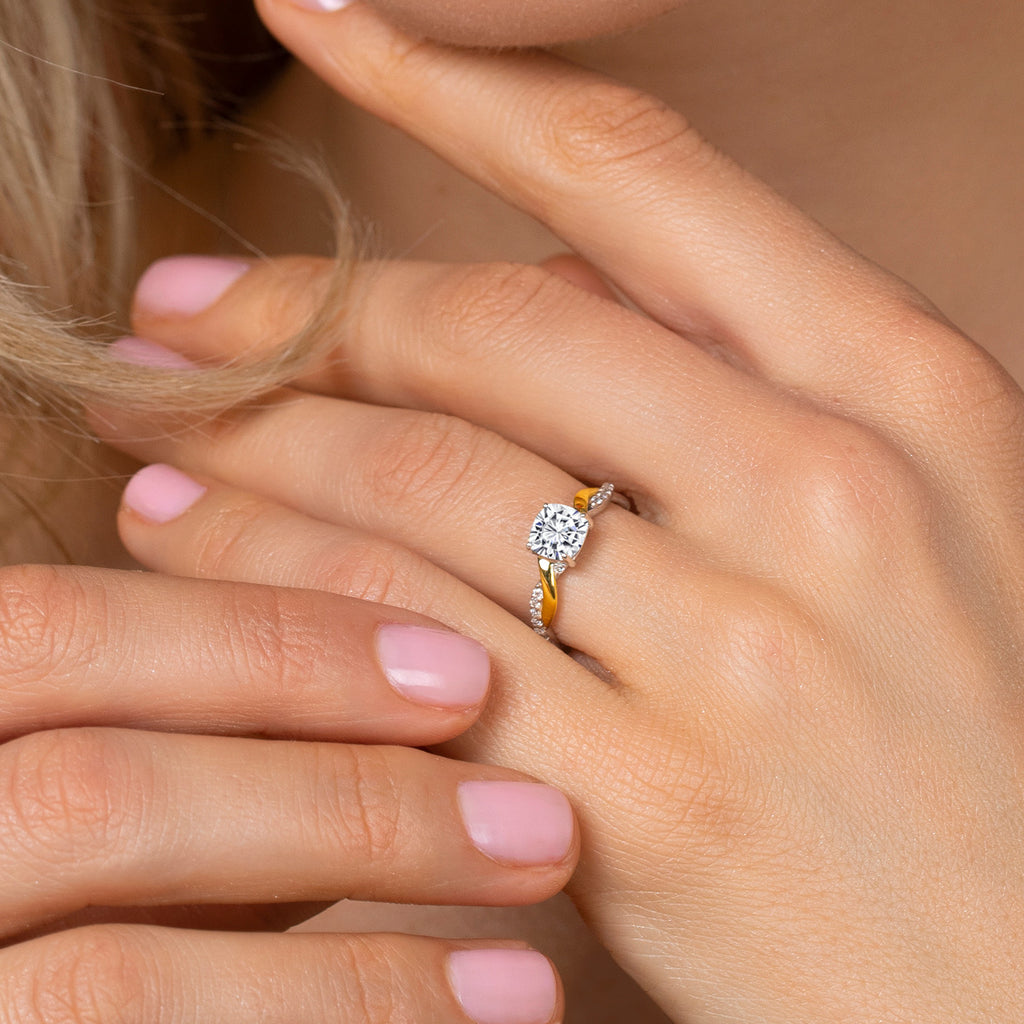 Moissanite - April_5_Ring in 925 Sterling Silver and 10K Yellow Gold