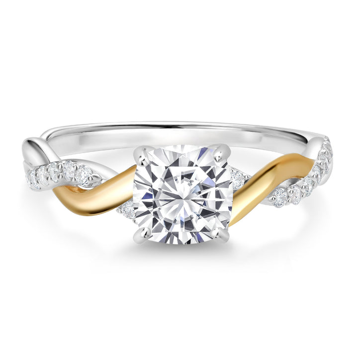 Moissanite - April_5_Ring in 925 Sterling Silver and 10K Yellow Gold