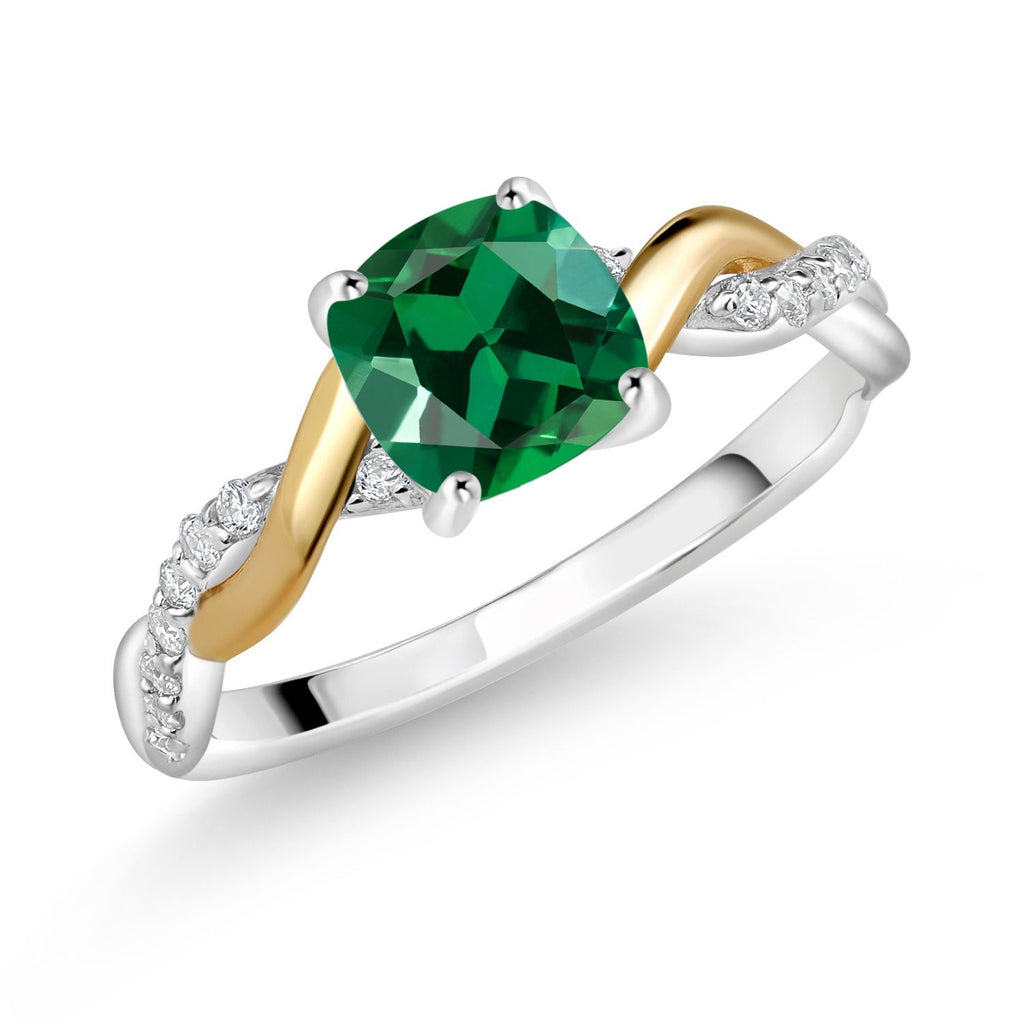 Nano Emerald - May_8_Ring in 925 Sterling Silver and 10K Yellow Gold