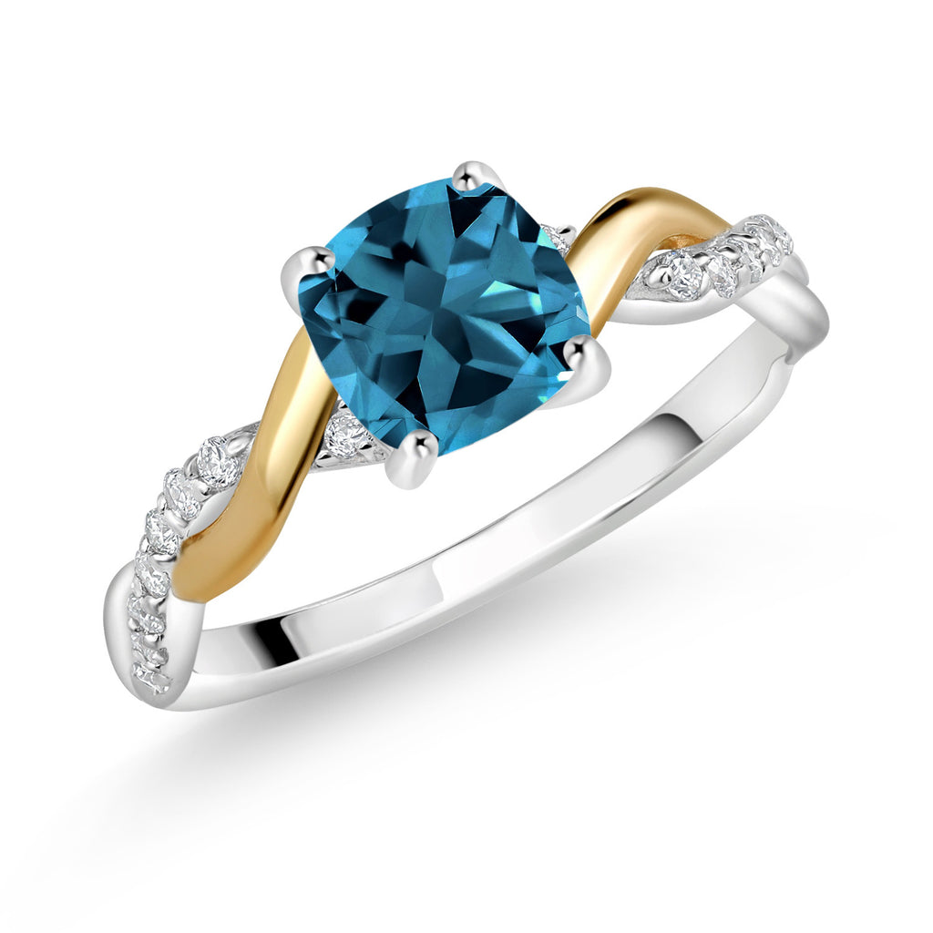 London Blue Topaz - November_5_Ring in 925 Sterling Silver and 10K Yellow Gold