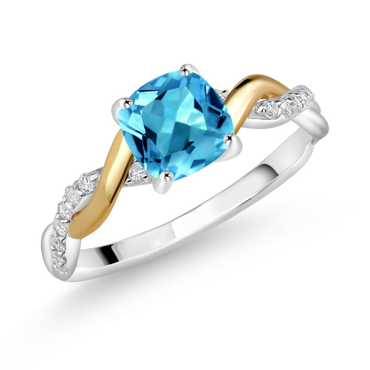 Swiss Blue Topaz - November_5_Ring in 925 Sterling Silver and 10K Yellow Gold
