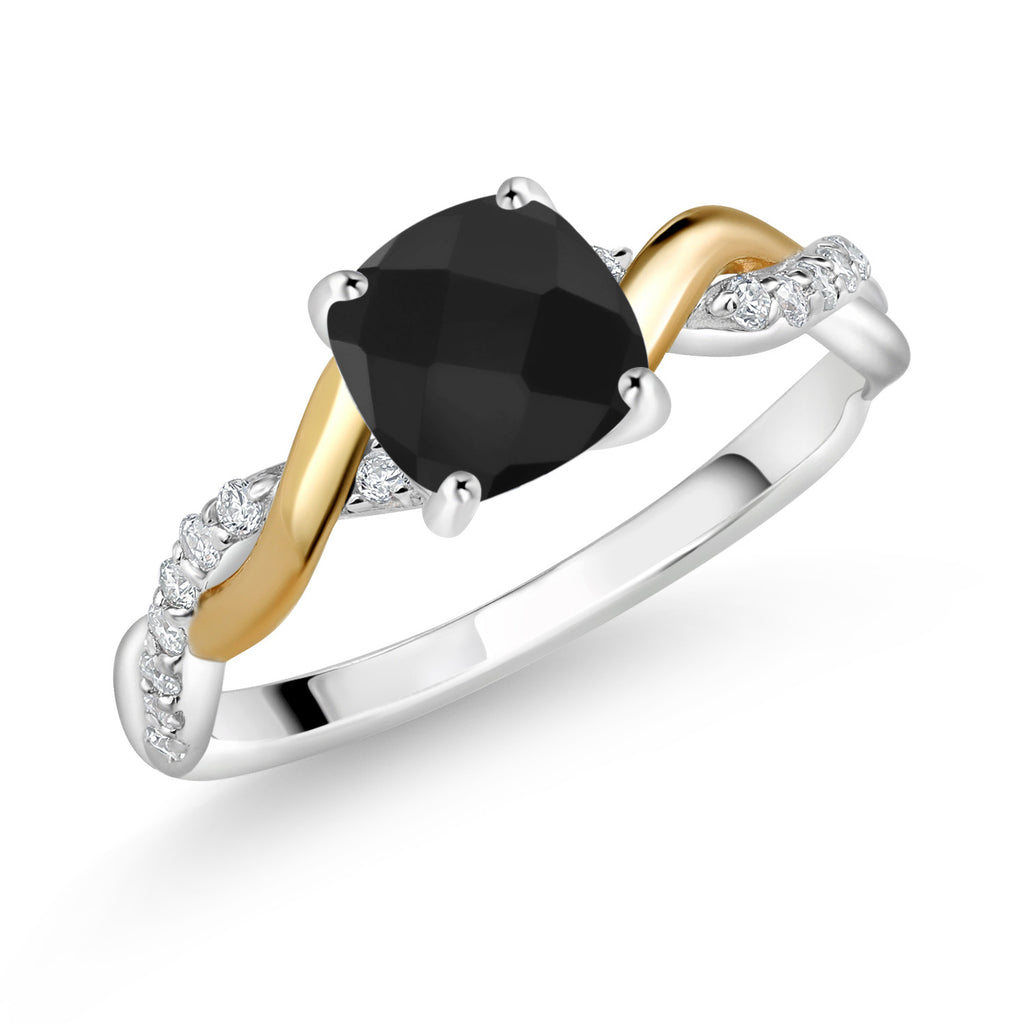 Black Onyx-Checkerboard - December_6_Ring in 925 Sterling Silver and 10K Yellow Gold