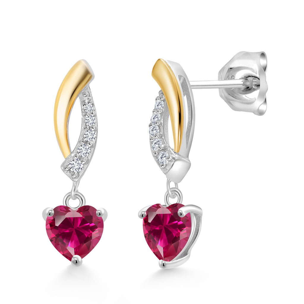 Created Ruby - July_Earrings in 925 Sterling Silver and 10K Yellow Gold