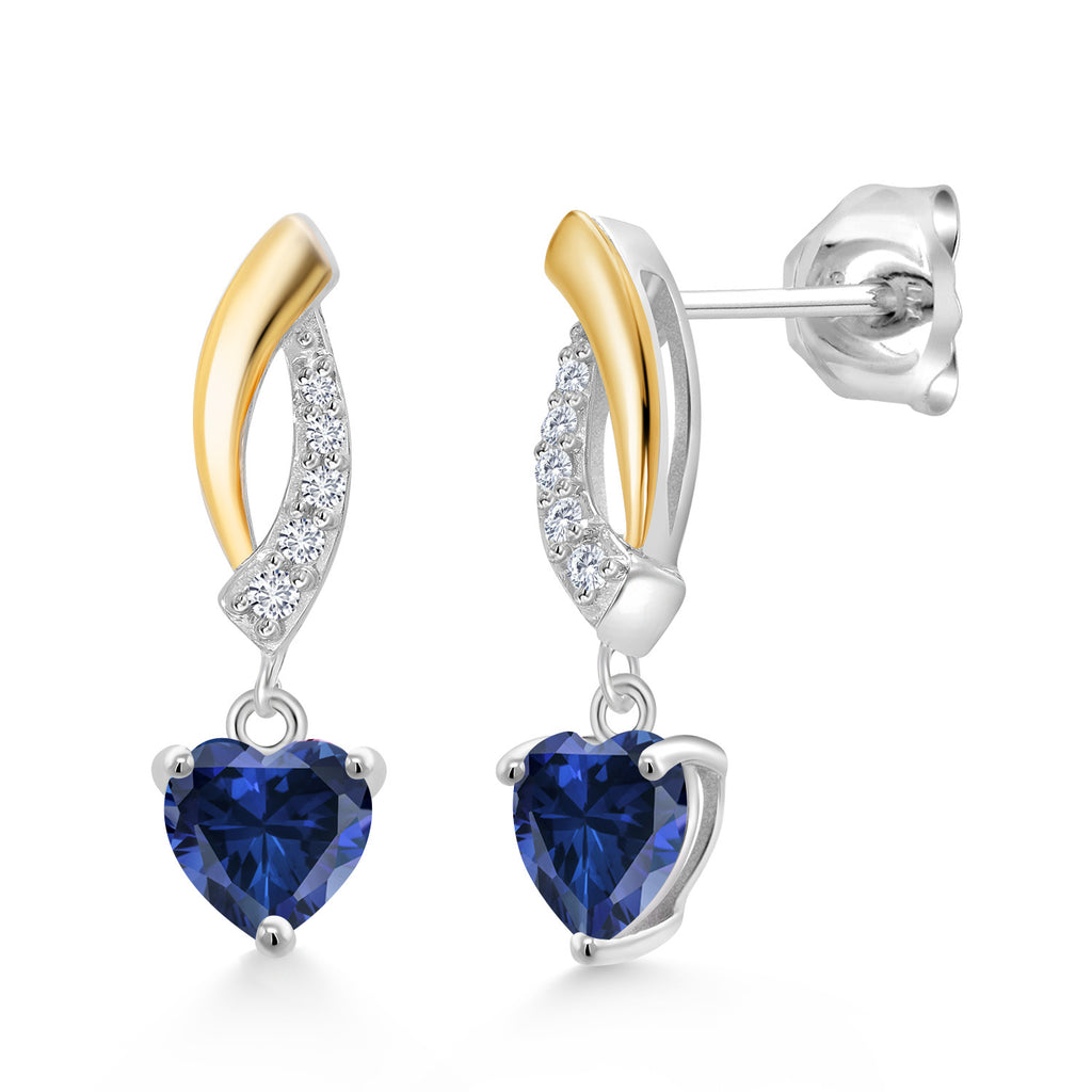 Blue Created Sapphire - September_Earrings in 925 Sterling Silver and 10K Yellow Gold
