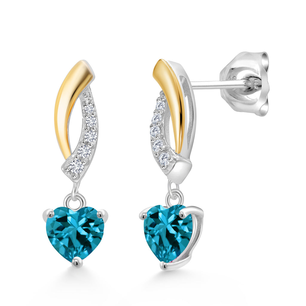 London Blue Topaz - November_Earrings in 925 Sterling Silver and 10K Yellow Gold