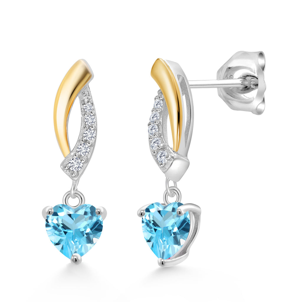 Swiss Blue Topaz - November_Earrings in 925 Sterling Silver and 10K Yellow Gold