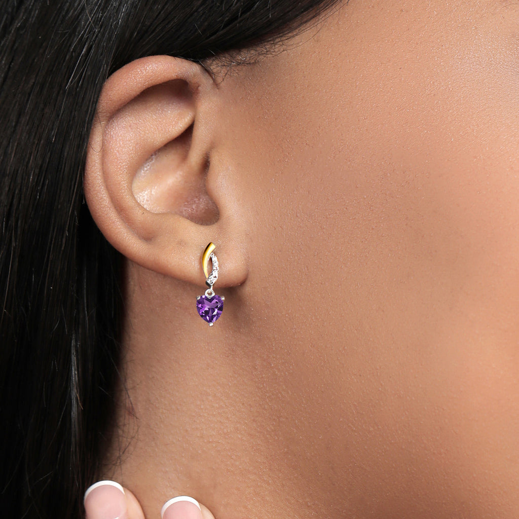 Amethyst - February_Earrings in 925 Sterling Silver and 10K Yellow Gold