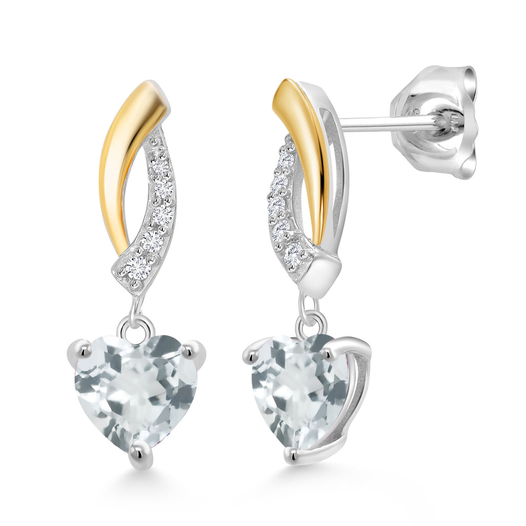 Aquamarine - March_Earrings in 925 Sterling Silver and 10K Yellow Gold