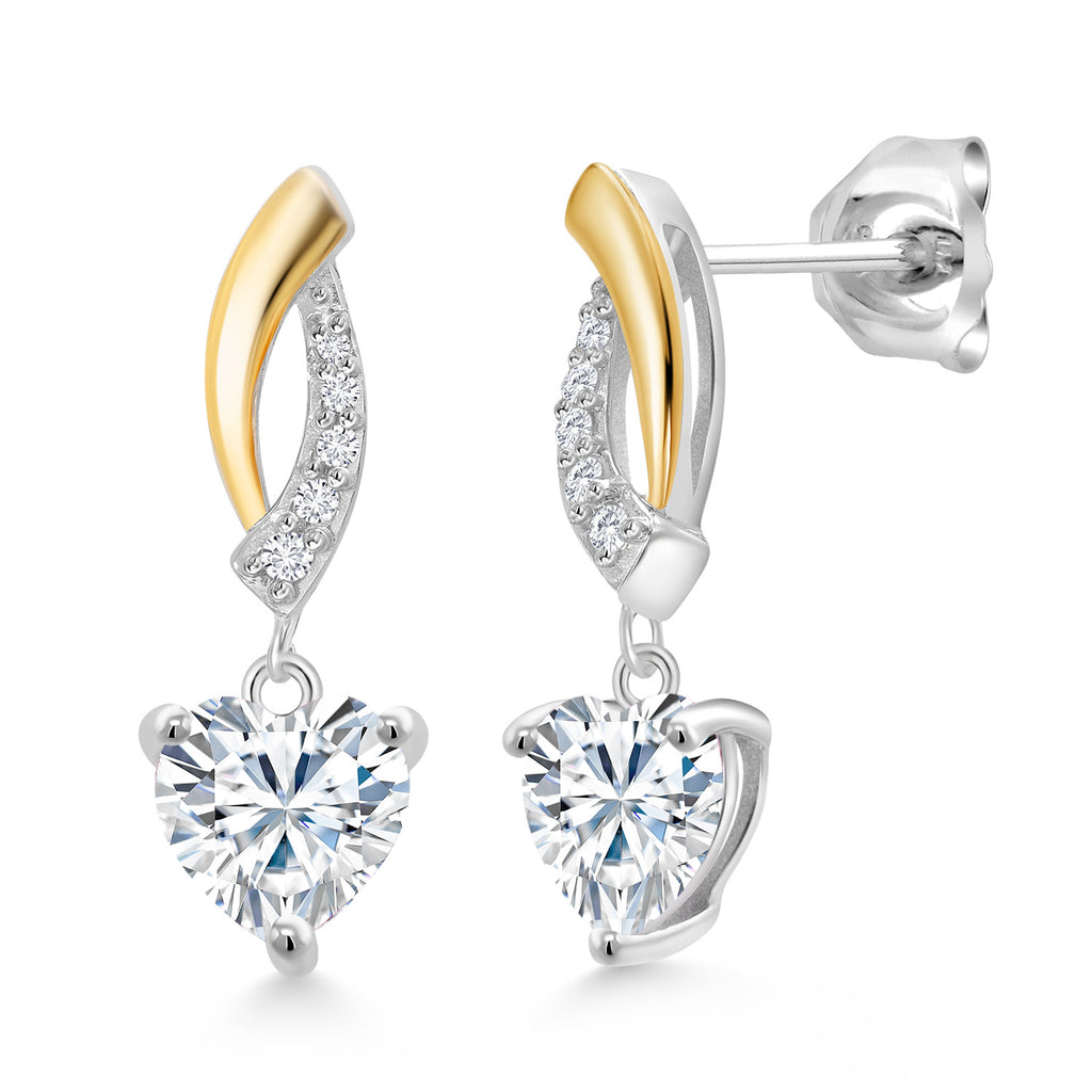 Moissanite - April_Earrings in 925 Sterling Silver and 10K Yellow Gold