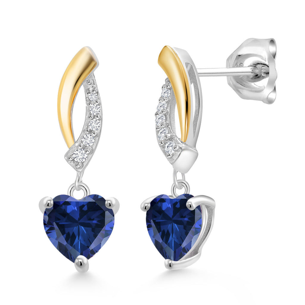 Created Sapphire - September_Earrings in 925 Sterling Silver and 10K Yellow Gold