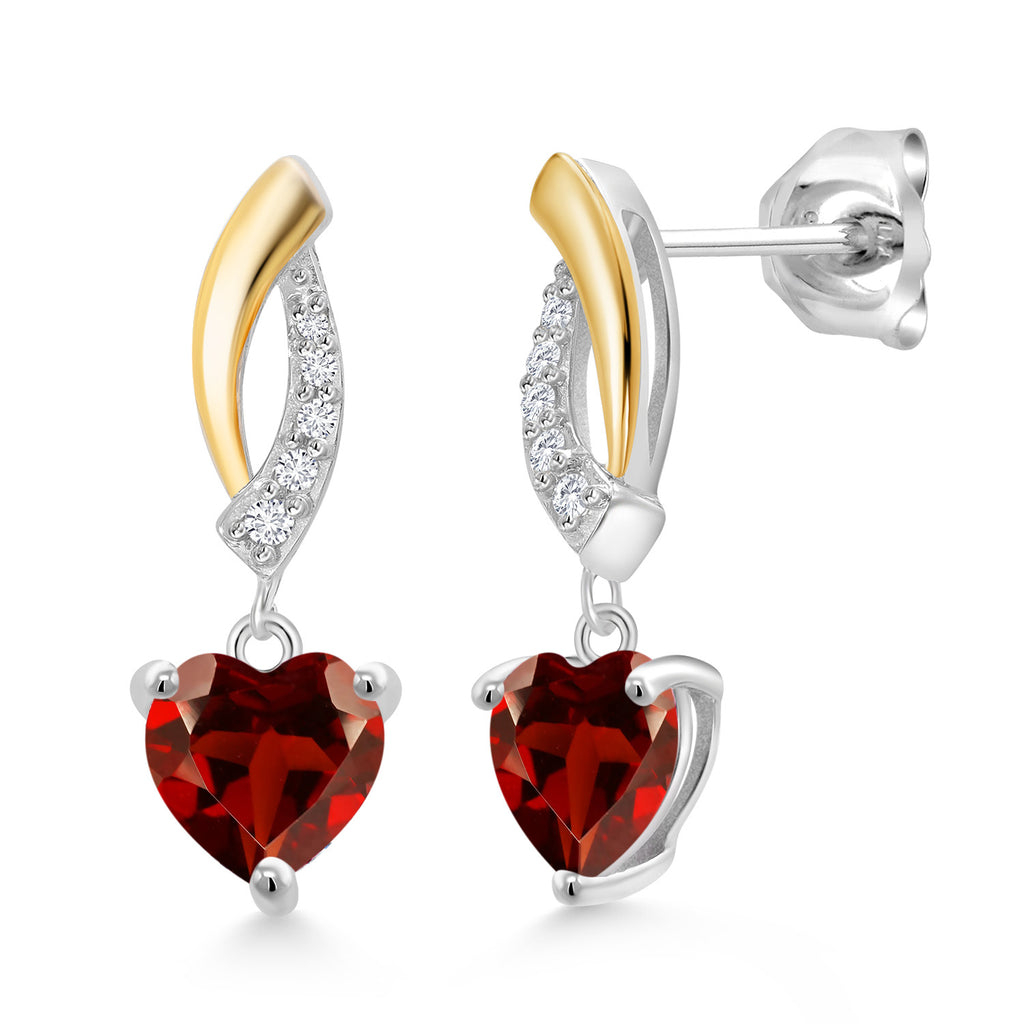Garnet - January_Earrings in 925 Sterling Silver and 10K Yellow Gold