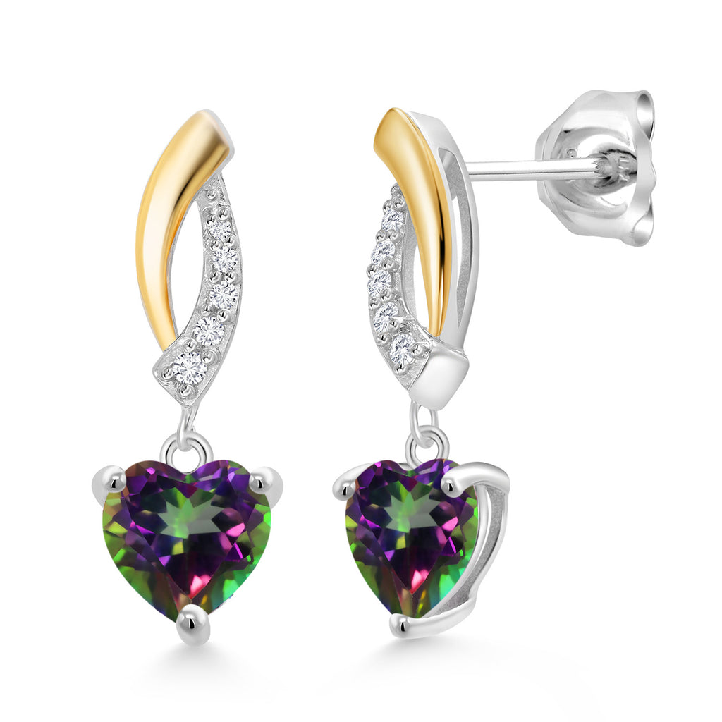 Mystic Topaz_Earrings in 925 Sterling Silver and 10K Yellow Gold