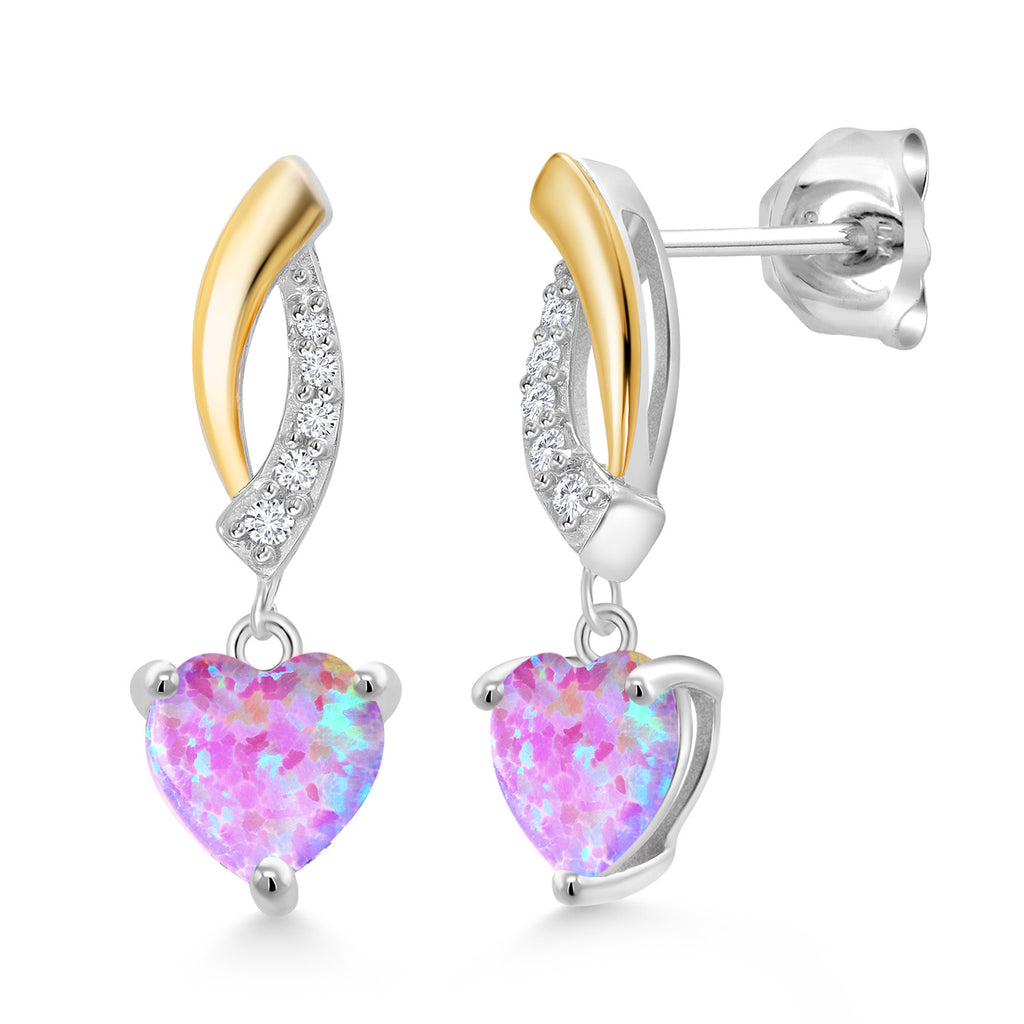 Pink Opal - October_Earrings in 925 Sterling Silver and 10K Yellow Gold