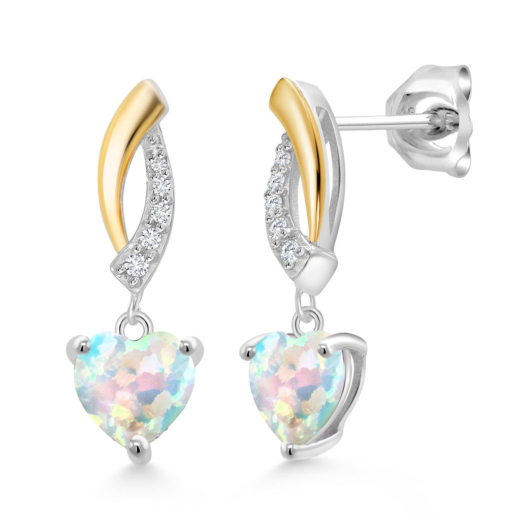 Opal - October_Earrings in 925 Sterling Silver and 10K Yellow Gold